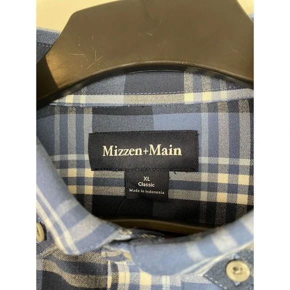NEW Mizzen+Main City Flannel Shirt Men's XL Classic Denim Blue William Plaid - Picture 4 of 9